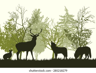 Wild Animals in the Forest Silhouettes