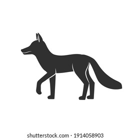 Wild animals. Fox black silhouette on white background