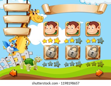 Wild animals game template illustration