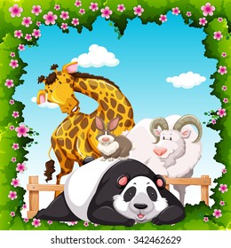 Wild animals in the garden illustration