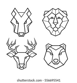 Wild animals geometric head vector set