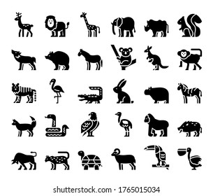 wild animals glyph vector icons safari and jungle concept