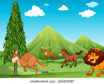 Wild animals in a greenery habitat 