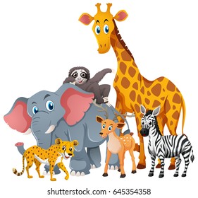 Wild animals in group illustration