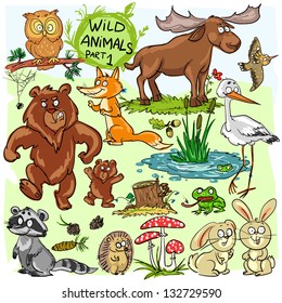 Wild animals, hand drawn collection, part 1. (All objects (animals) are isolated groups so you can move and separate them)