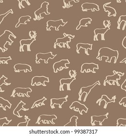 wild animals hand drawn seamless pattern background