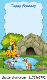 Wild animals happy birthday card illustration