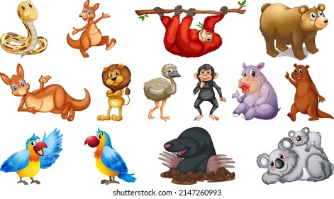 Wild animals with happy smile illustration