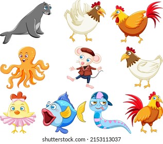 Wild animals with happy smile illustration