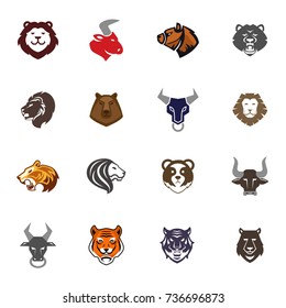 Wild animals head logo badges labels design face quality emblem templates leader icon business company symbol vector illustration.