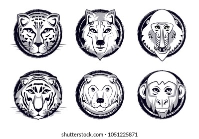 Wild animals heads cartoon