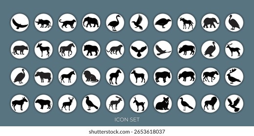 Selvagem animais ícone definir desenho recrave