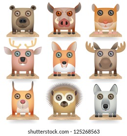 Wild animals icon set. Forest Animals. Isolated on white background
