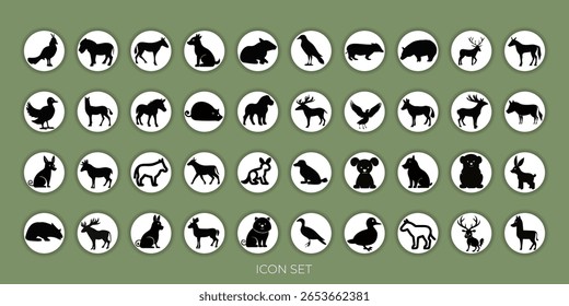 Uau de conjunto de ícones de animais selvagens