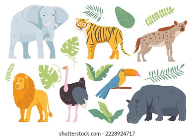 Animales silvestres aislados elementos dispuestos en un diseño plano. Ilustración vectorial.