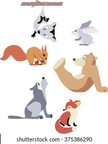 Wild animals isolated on white background. Vector illustration, clip art, cartoon.