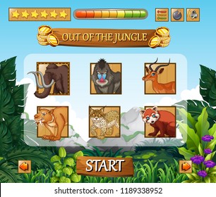Wild animals jungle game template illustration