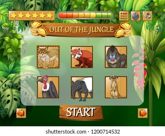 Wild animals jungle game template illustration