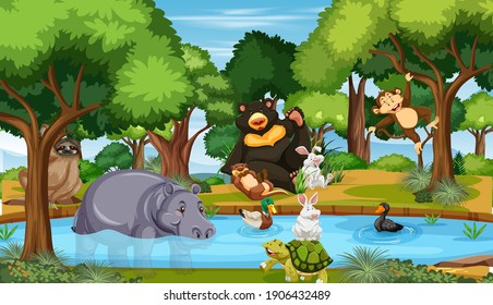 Wild animals in the jungle illustration