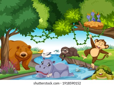 Wild Animals In The Jungle Illustration