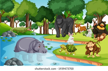 Wild animals in the jungle illustration