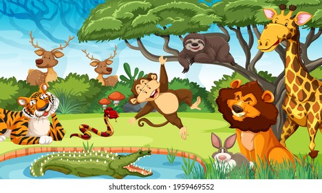 Wild animals in the jungle illustration