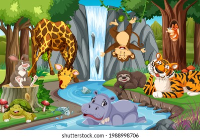 Wild animals in the jungle illustration