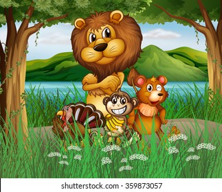 Wild animals in the jungle illustration