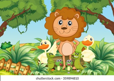 Wild animals in the jungle illustration