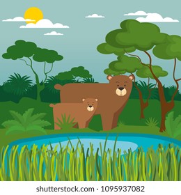 wild animals in the jungle scene
