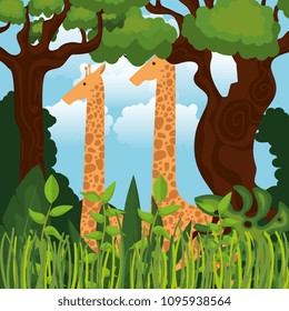 wild animals in the jungle scene
