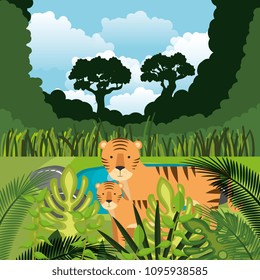 wild animals in the jungle scene