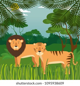 wild animals in the jungle scene