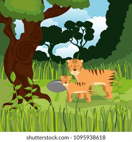 wild animals in the jungle scene