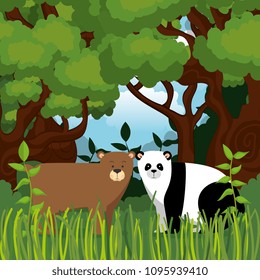 wild animals in the jungle scene