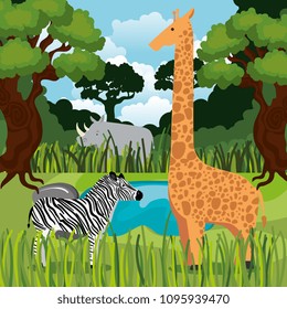wild animals in the jungle scene