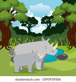 wild animals in the jungle scene