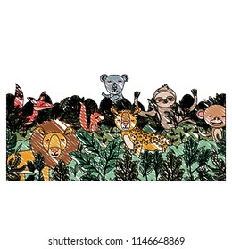 wild animals in the jungle scene