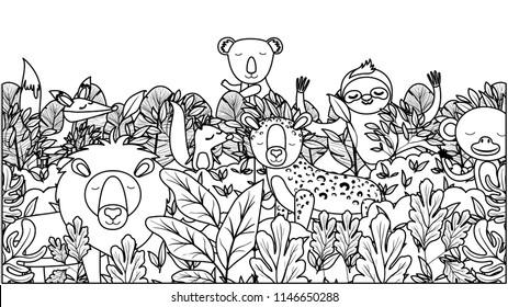 wild animals in the jungle scene