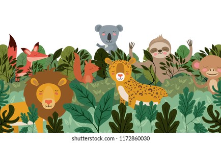 wild animals in the jungle scene
