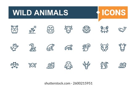 Wild Animals line icon. Contain linear sign zoo, wild, wildlife and more. Wildlife Animals icon set. Line icons with editable stroke. Vector line and solid icons.
