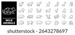 Wild animals linear vector icons. Set of outline icons related to wild animals and beasts. Wild animals outline Icons set