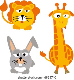 wild animals: lion, giraffe and rabbit
