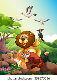 Wild animals living in the forest illustration