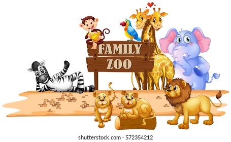 Wild animals living in the zoo illustration