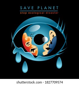 Wild animals lover community logotype. Save planet and animals,  stop ecological disaster logo,  eye with tears Illustration Vector Template . 