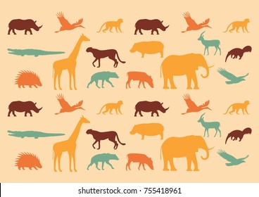 Wild animals. Multicolored set, background.