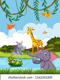 Wild animals in the nature illustration