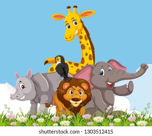 Wild animals in nature illustration