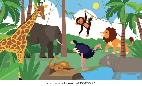 Wild animals in nature, vector